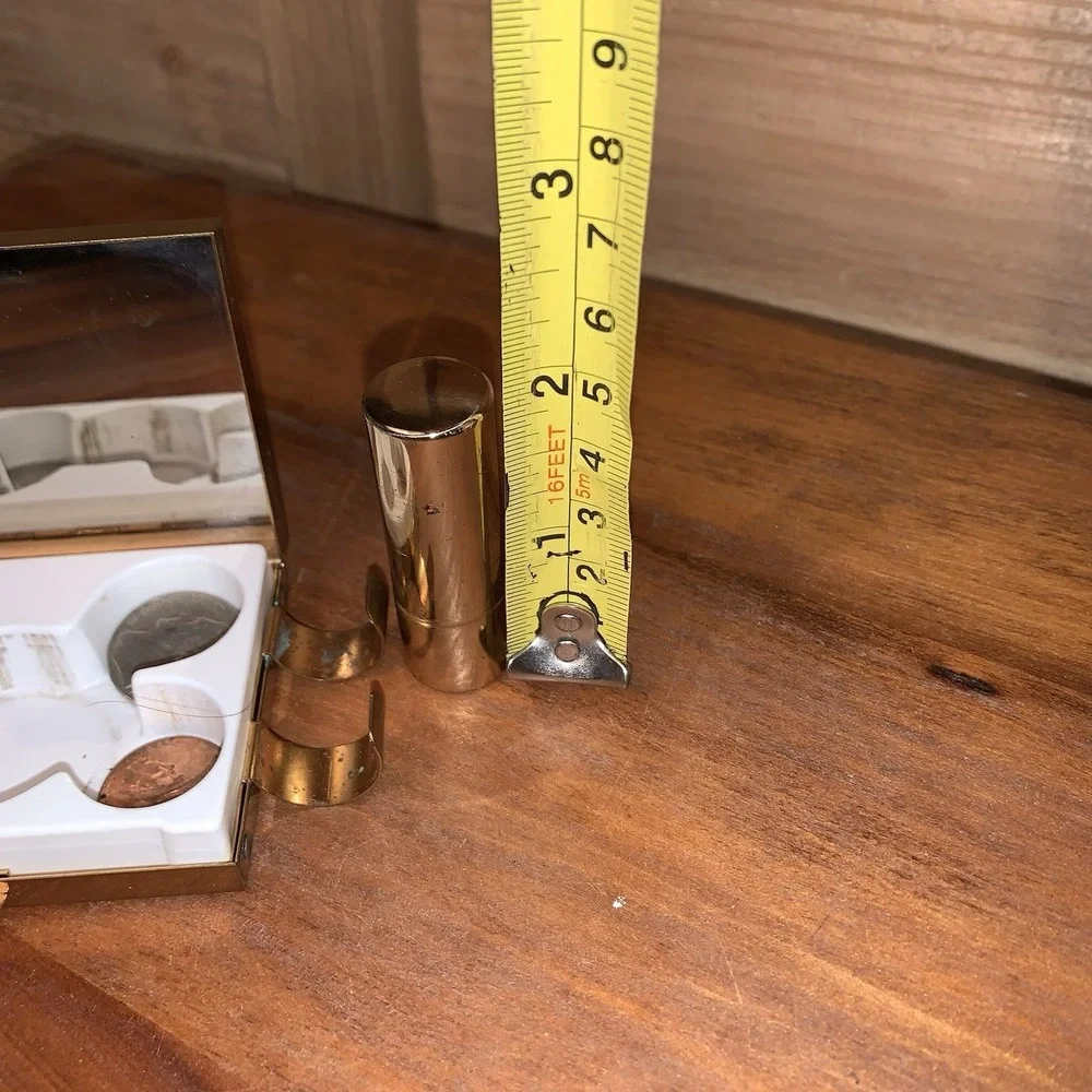 VTG Brass Coffee Break Coin Compact & Lipstick Holder 1950s Petty Cash Insert